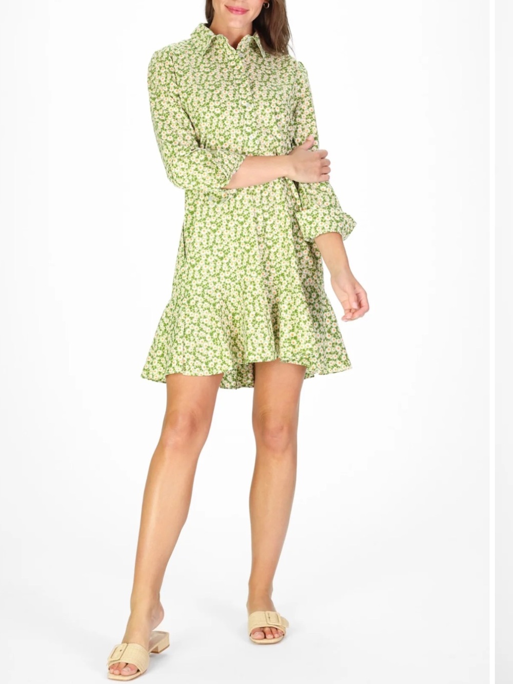 Duffield Lane Iris Dress In Green Daisies